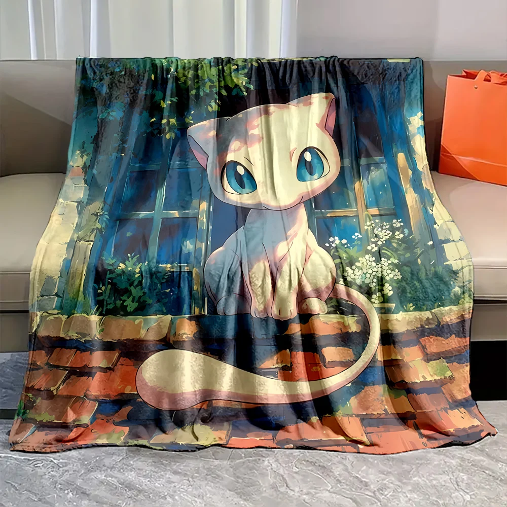 Pokemon-mew Printed Blanket Children Adult Blanket Soft and Warm Bedding for Bed Sofa Outdoor Travel Cover Blanket Cobertor