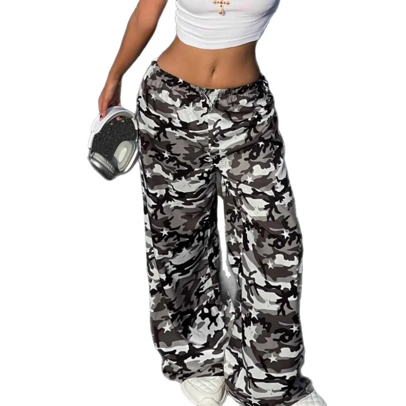 جديد الأوروبية والأمريكية نمط التمويه موضة التخسيس عالية الخصر مستقيم الرباط المرأة السراويل البضائع غير رسمية #4