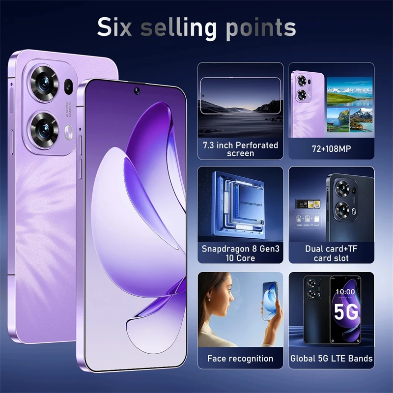 الإصدار العالمي Reno 13 Pro 5G ذكي أصلي أندرويد شاشة 7.3 بوصة عالية الوضوح كاميرا 108 ميجابكسل 7800 مللي أمبير بطاقة مزدوجة مزدوجة s