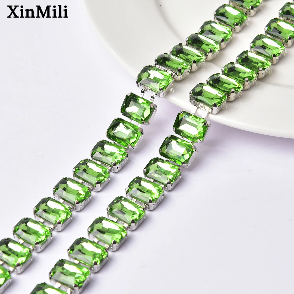 10*14mm Rectangle Rhinestone Metal Chain Fashion Diamond Crystal Applique Trim Diy Necklace Jewelry Clothes Shoes Accessories