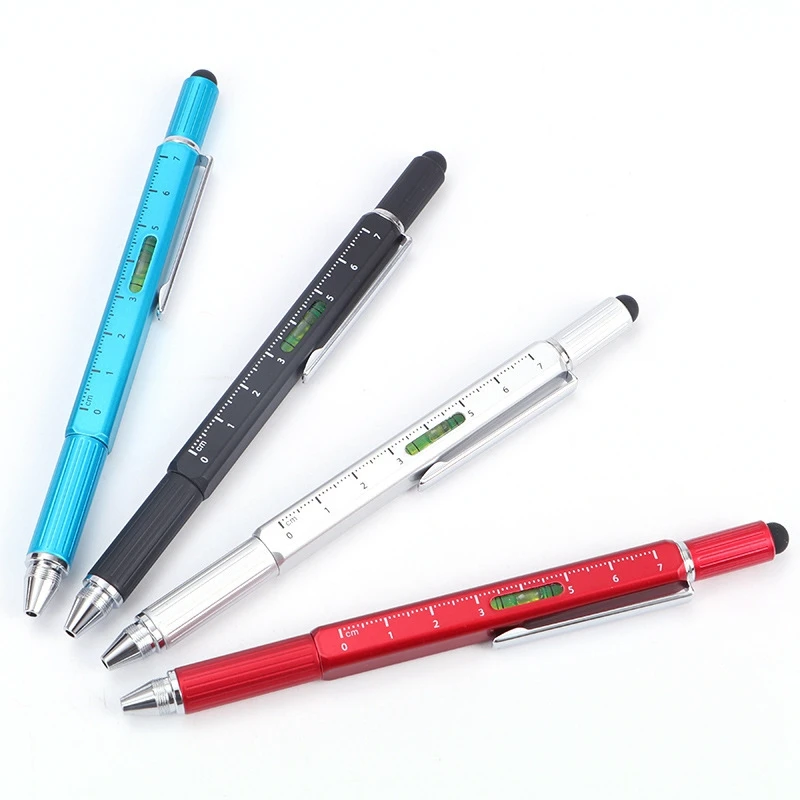 20PCS New Four Pole Metal Multi functional Level Screwdriver Scale 6 in 1 Ballpoint Pen Metal Gift Pens