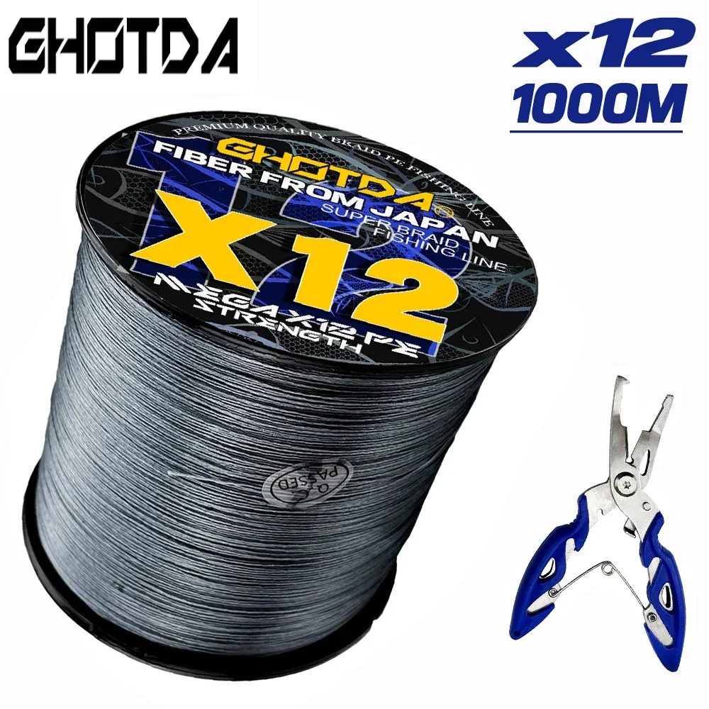 

GHOTDA 12 Strands Fishing Lines 1000M Multifilament PE Braided Line Saltwater High Quality Wire MAX 120LB With Line Scissors