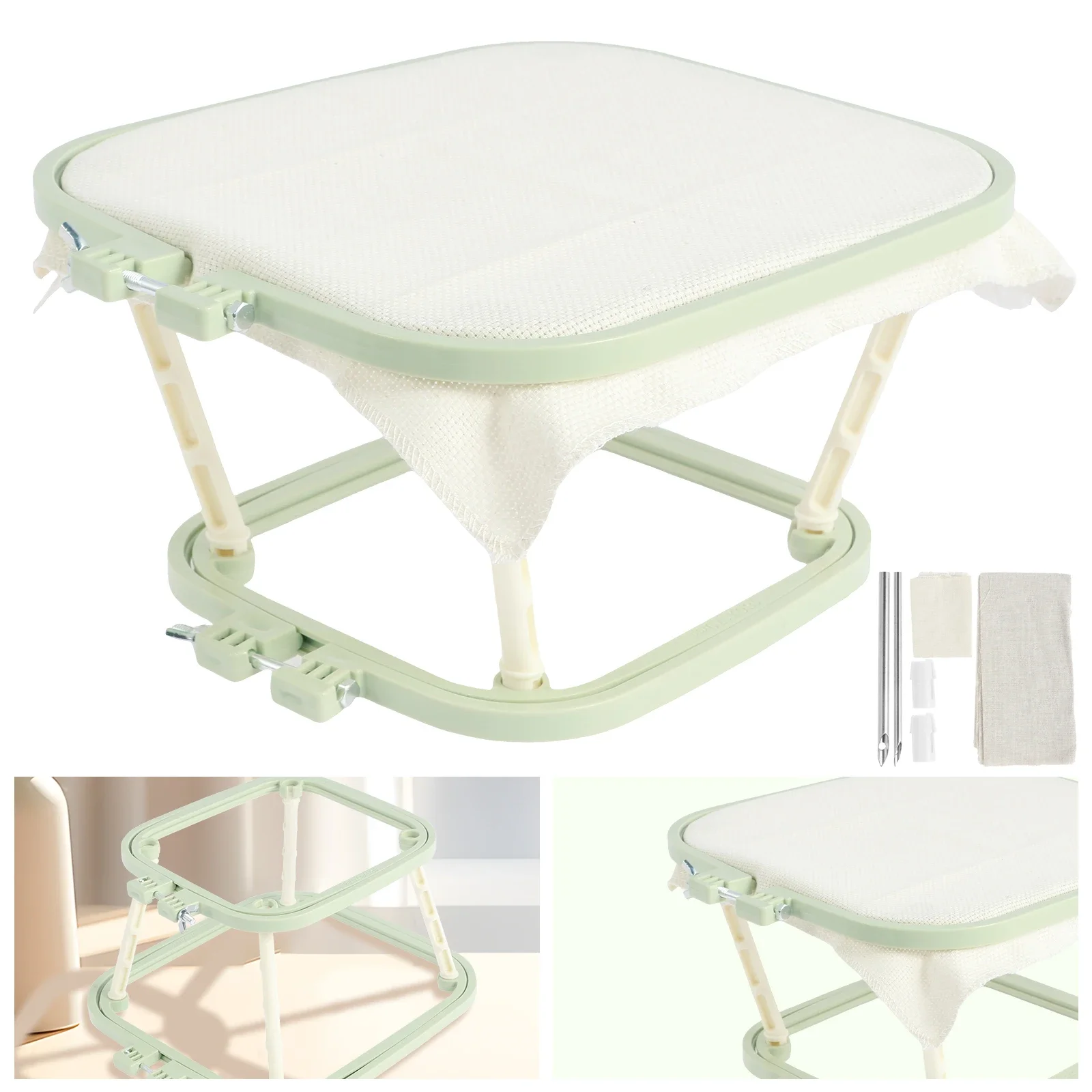 

Double Layer Embroidery Frame Stitch Hoop Stand Adjustable Integrated ABS Needlework Holder Tool for Desktop Stitch Hoop Stand