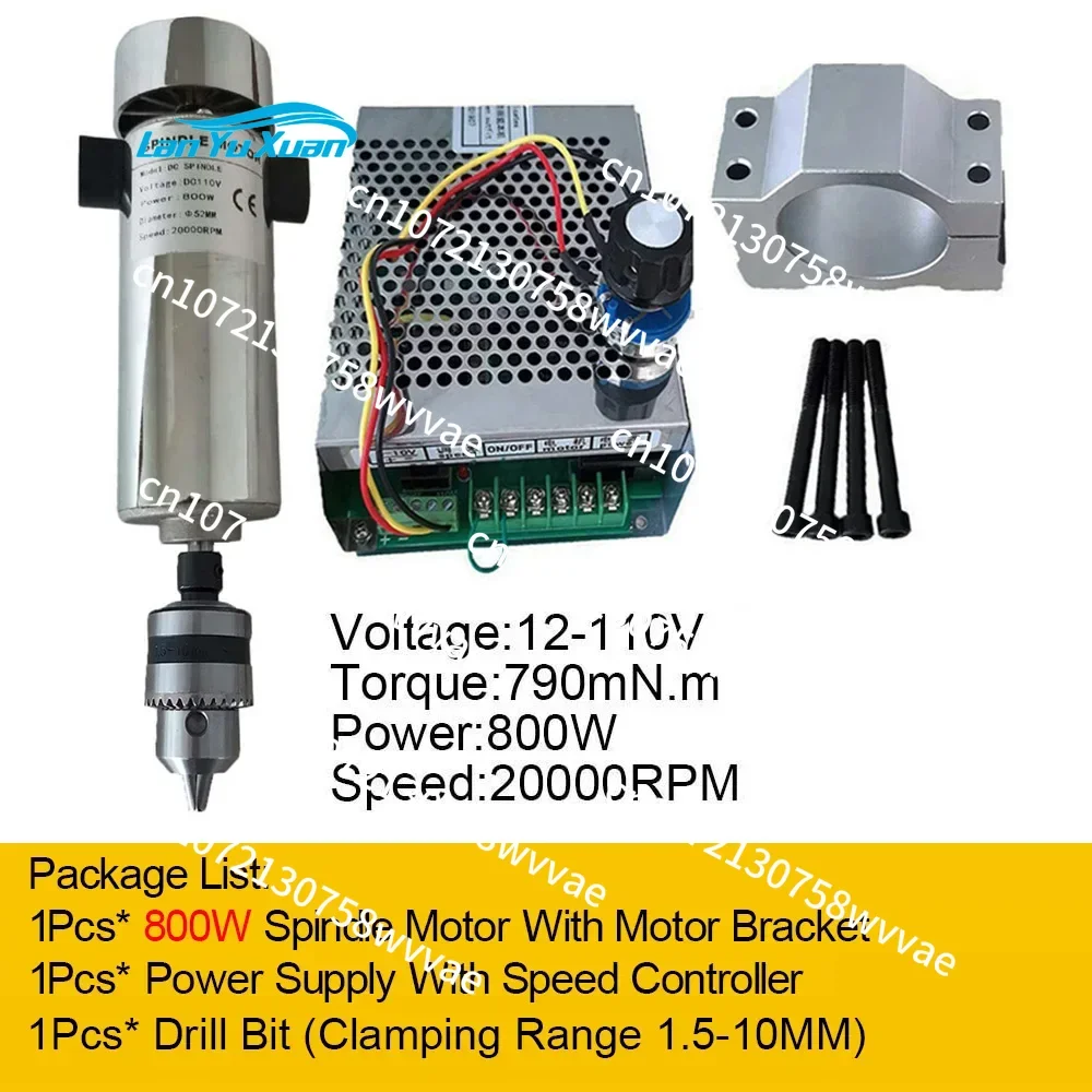 800W CNC Spindle Motor Kit Air Cooled DC110V 20000RPM ER16 Collet Spindle Motor Power Supply Speed Governor for  CNC Router