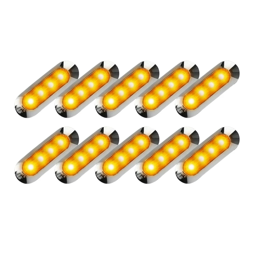 

10X Amber LED Trailer Truck Side Marker Lights 4LED Clearance RV Camper 12V-24V