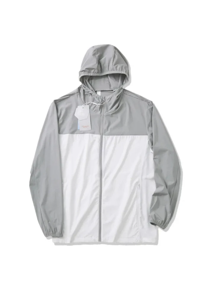 신상 야외 스포츠 캐주얼 고급 냉감 아이스 실크 빠른 건조 통기성 후드 자외선 차단 재킷 루즈핏 남성 여름 패션 도시 스타일