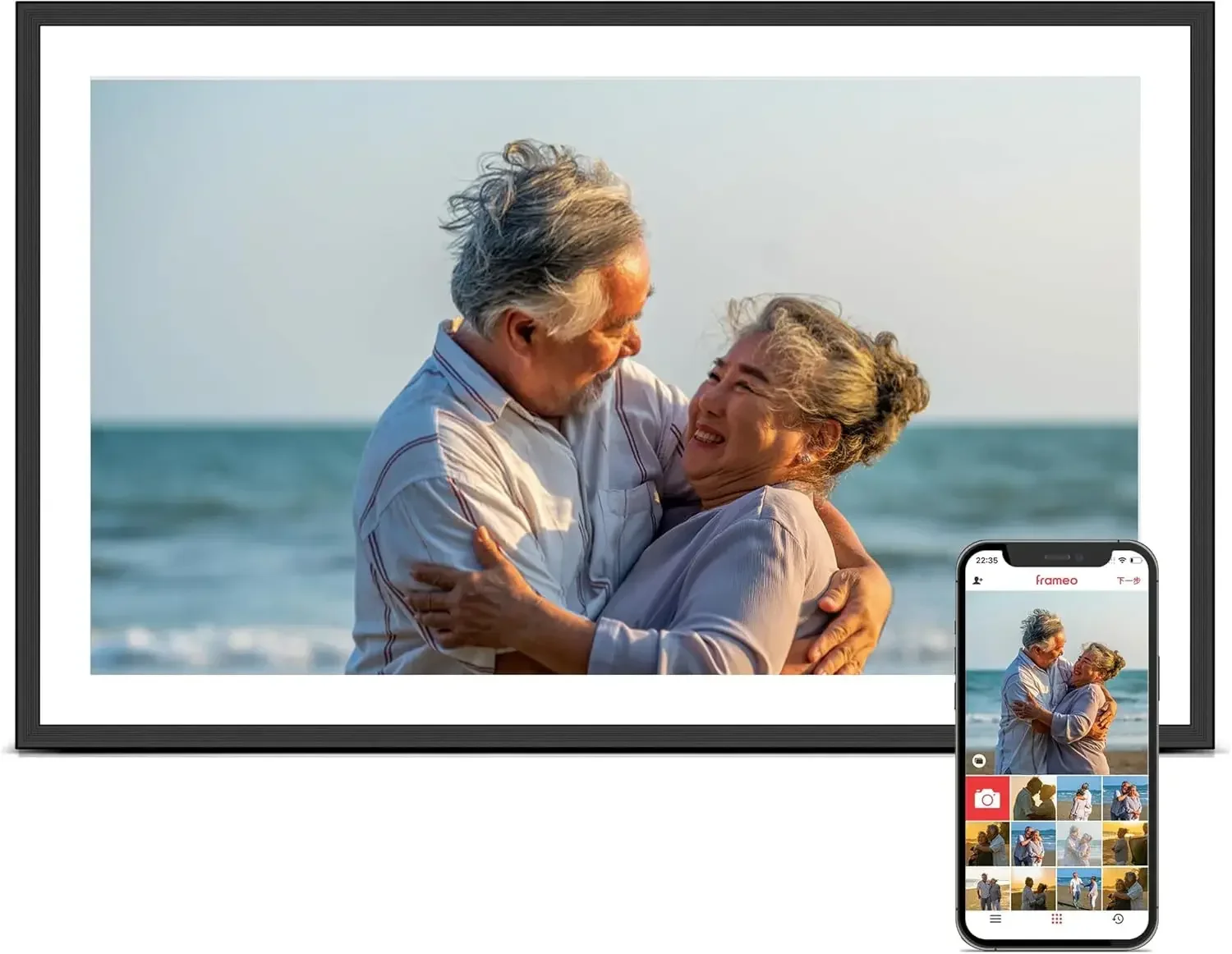 Digital Picture Frame, 15.6 Inch Large Frameo Digital Photo Frame WiFi, 32GB, 1920 * 1080 IPS HD Touch Screen, Tabletop&Wall-Mou