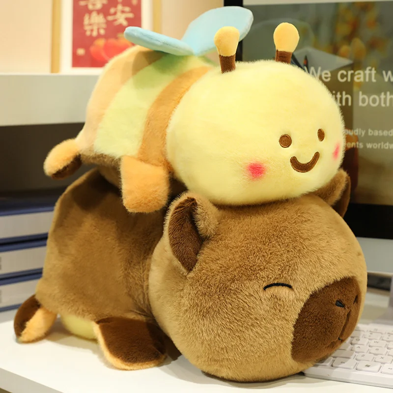 Cute Flippable Plush Capybara to Bee Reversible Stuffed Animals Soft Doll Fluffy Bee Pillow Birthday Gift