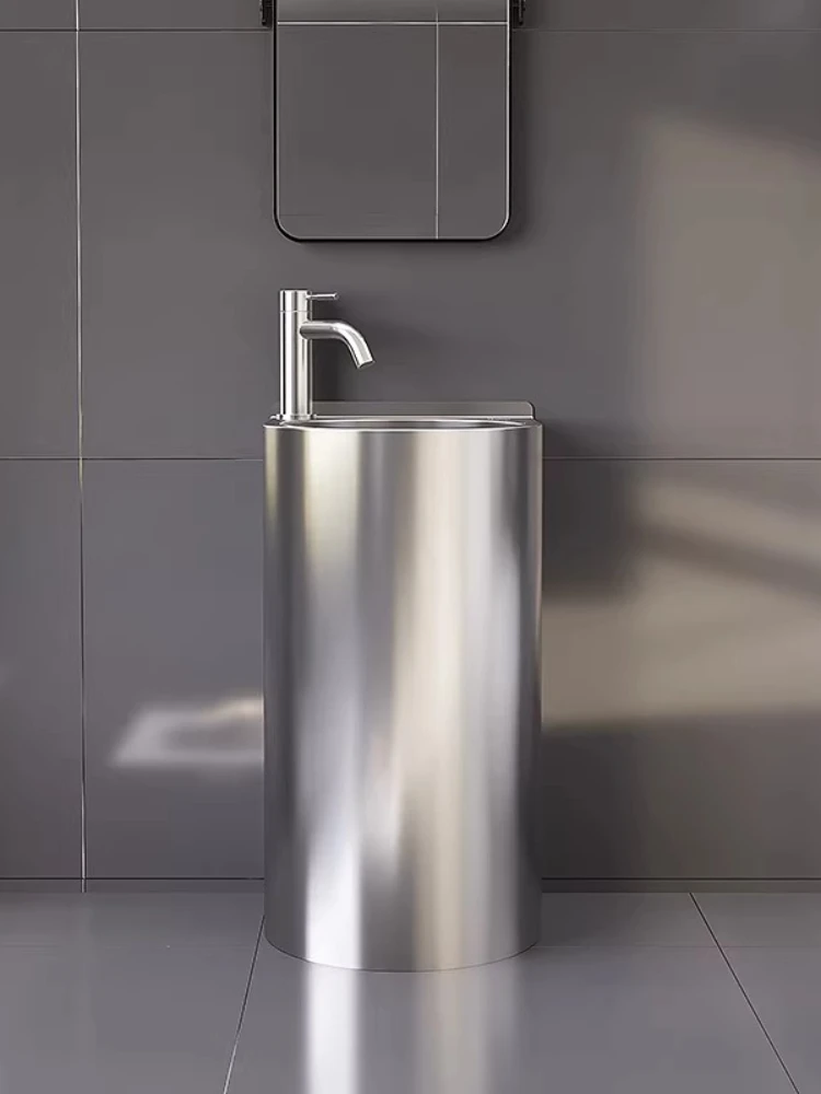 

304 stainless steel column basin integrated floor wash basin small apartment washbasin
