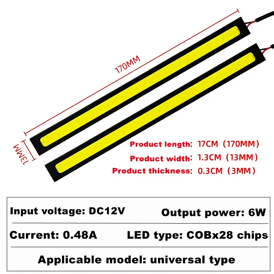 10~1Pcs 17cm Universal Car LED Strip Light Waterproof Daytime Running Light COB DRL Car LED Strip Auto Interior Car Styling Lamp