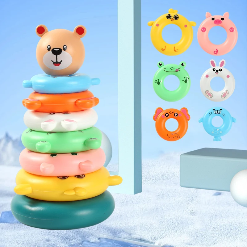 Juguete educativo de anillos apilables de torre de arcoíris para bebés y niños pequeños de 0 a 3 años, juguetes apilables coloridos de estimulación temprana