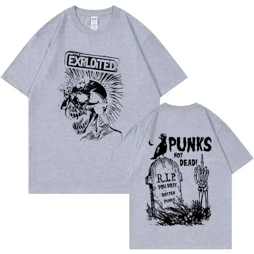 Band The Exploited Retro Graphic Tee Shirt Punks Not Dead Streetwear T-shirt Men\'s Women Hip Hop 100% Cotton Oversized Tees