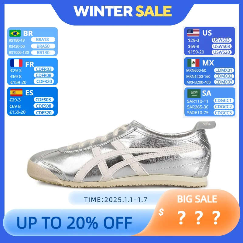 Asics Onitsuka Tiger MEXICO 66 Original Shoes Classic  Tiger Onitsuka Women Men Sneaker Lightweight Silver White