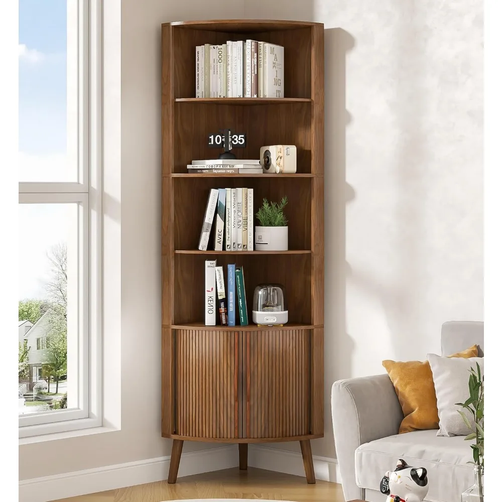 

Corner Cabinet, 66.73'' Tall Modern Corner Bathroom Storage Cabinet with 2 Fluted Doors and Shelves, Home Space Saver for Kitche