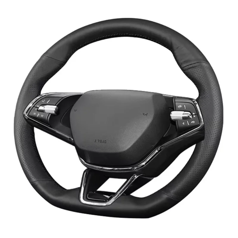 Customize Genuine Leather Car Steering Wheel Cover For Skoda Octavia A7 Kodiaq Karoq Fabia Superb Slavia Car Accessories