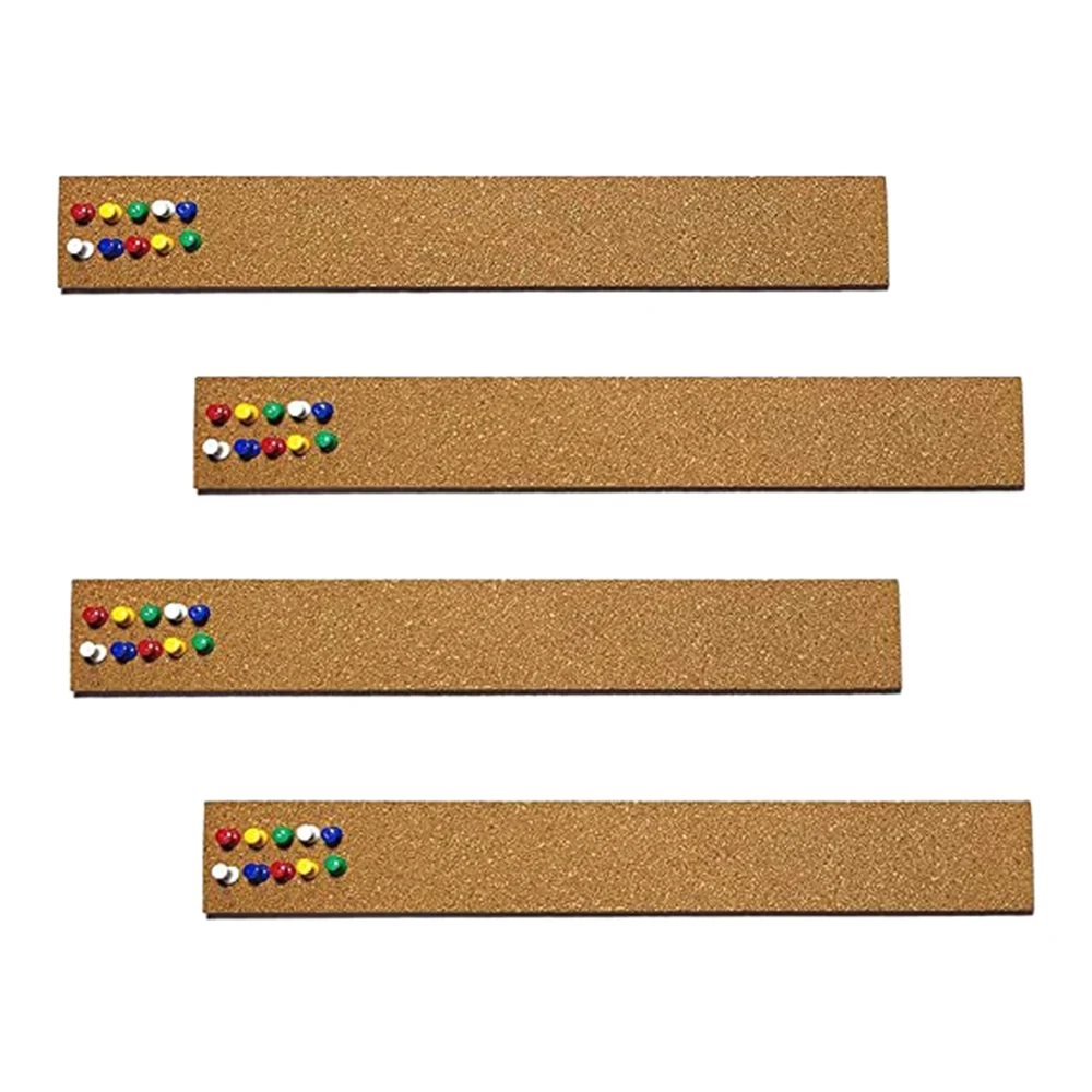 4 Pcs Cork Board Strips with 35 Pcs Push Pins 15x2 inch - 1/2 inch Thick Cork Bulletin Bar Strips for Office, School