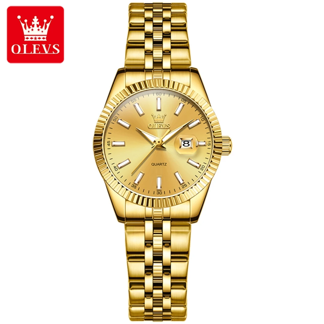 OLEVS 5593 Fashion Quartz Watch Gift Round-dial Stainless Steel Watchband Calendar