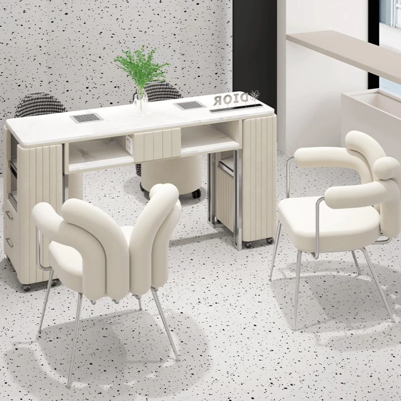 

Italian Stainless Steel Manicure Table Nordic Creative Double-layer Storage Manicure Table Beauty Salon Commercial Furniture FYN