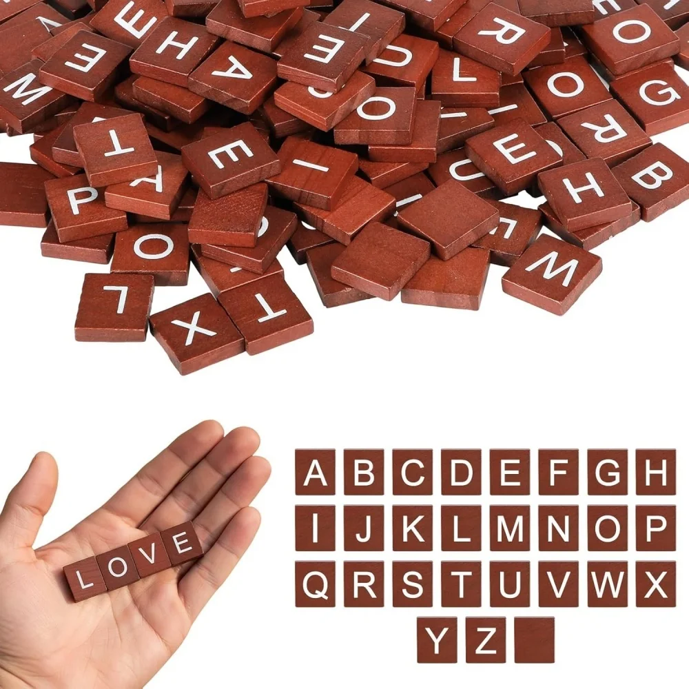 100Pcs Wood Letter Tiles, DIY Wood Gift Decoration - Making Alphabet Coasters and Letter Crossword Game