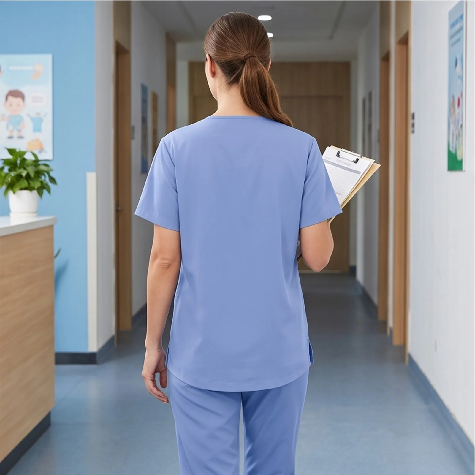 Comfortable Scrubs Uniform Medical Nursing V Neck Top Jogger Pants Healthcare Workwear Multi Color Set Medical Uniform Women view 5