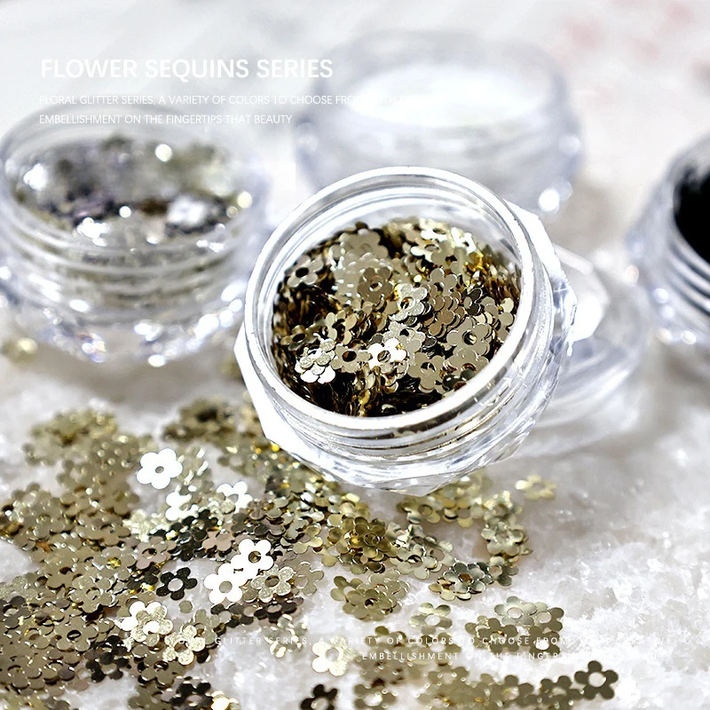 1 ジャーゴールドシルバーカラーフラワーフォイルフレークネイ - Gold Foil Flakes のレビューと価格