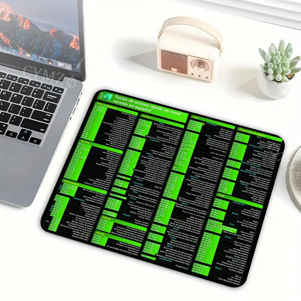 Excel Spanish Shortcut Keys Small Mouse Pad Desk Mat Desk Accessories 29X25CM Table Mat Laptop Office Mat Non-Slip Stitched Edge