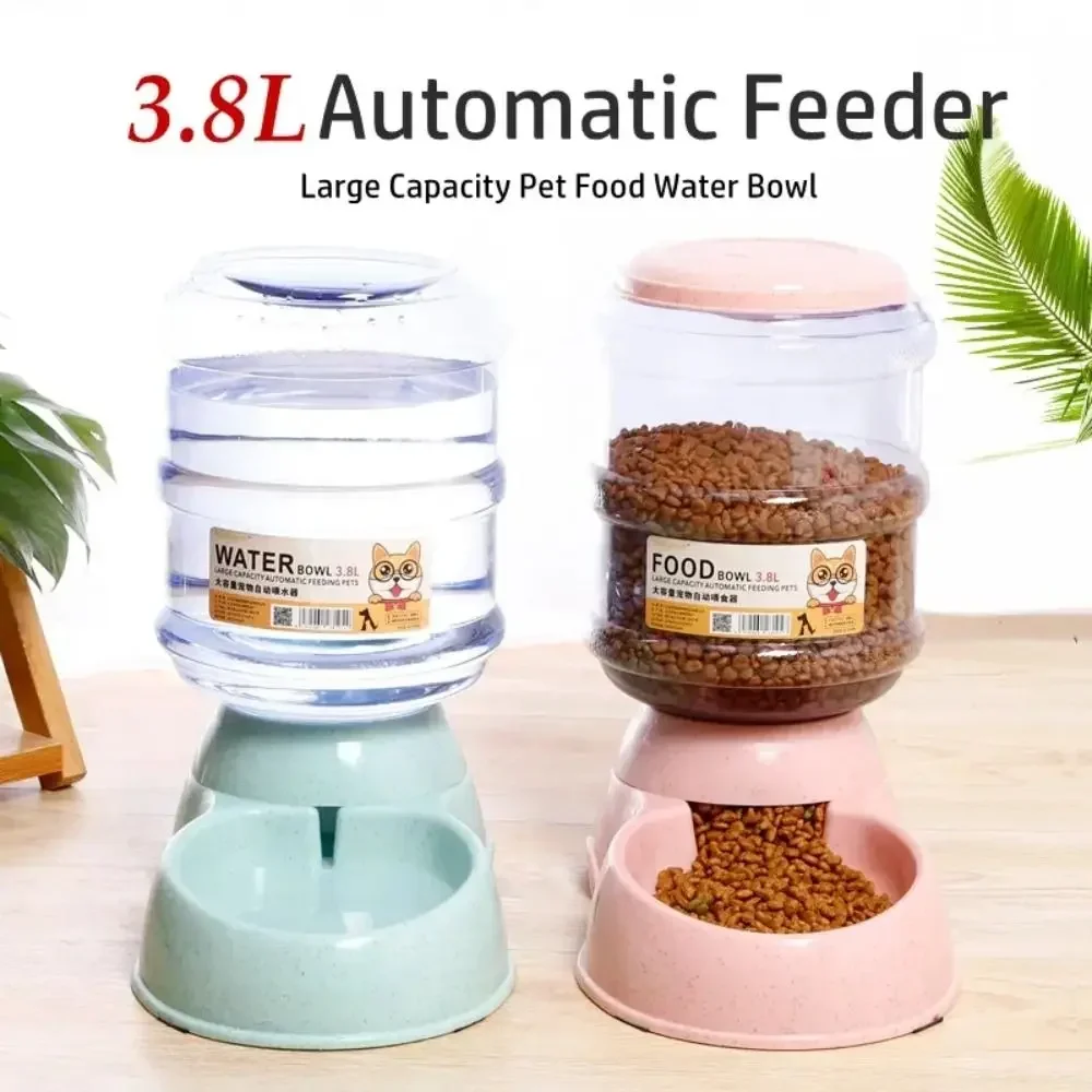 Plastic Dog Cat Food Dispenser 3.8L Gravity Feeder Pet Food Drinking Bowl Large Capacity with Storage Bucket