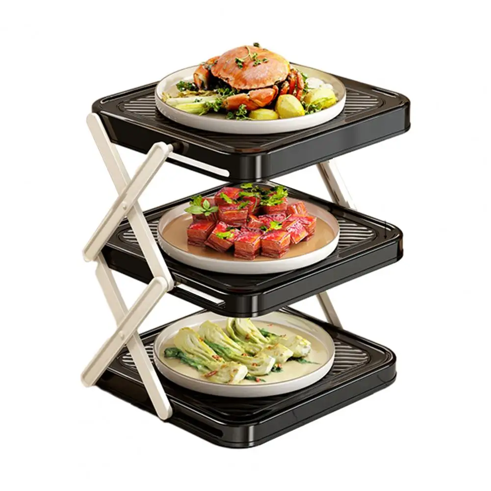 

Plate Storage Rack Three-Tier Foldable Food Display Rack Space-Saving Fruit And Snack Holder for Parties And Buffets