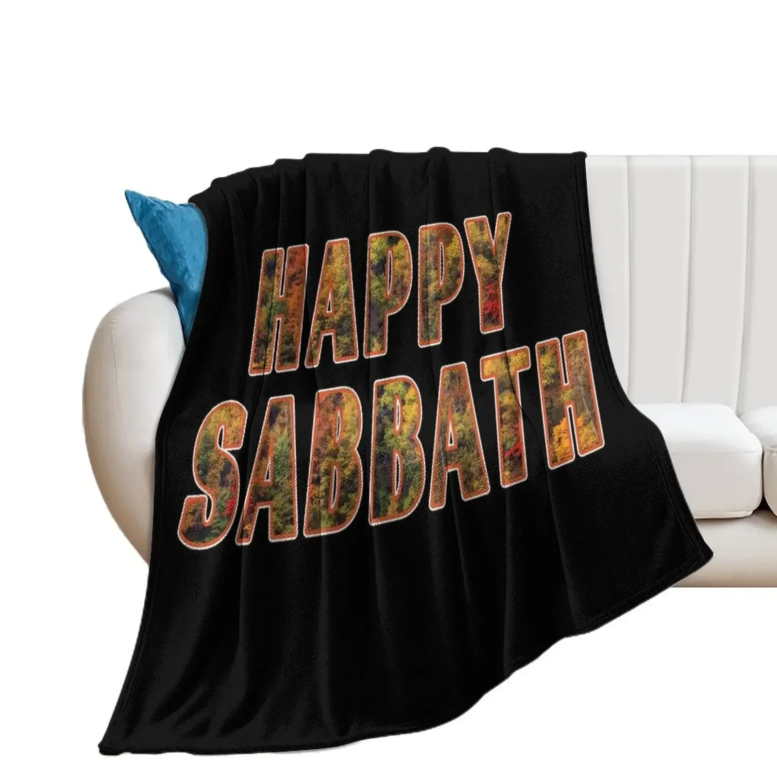 

Happy Sabbath Autumn Text Art - Black - Adventist Sabbath Greeting Throw Blanket Bed Fashionable wednesday Blankets