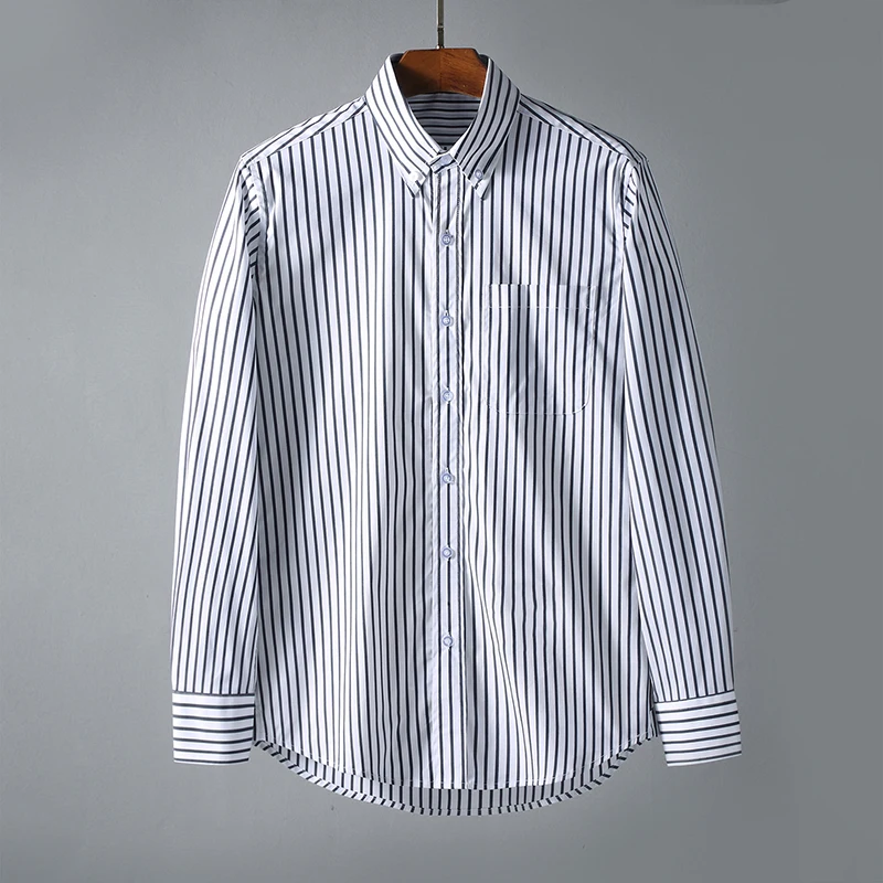 TB THOM Striped Shirts Men Korean Style Casual Long Sleeve Blouse Male Work Wears Long Shirt Spring Fall Fashion Brand Shirts