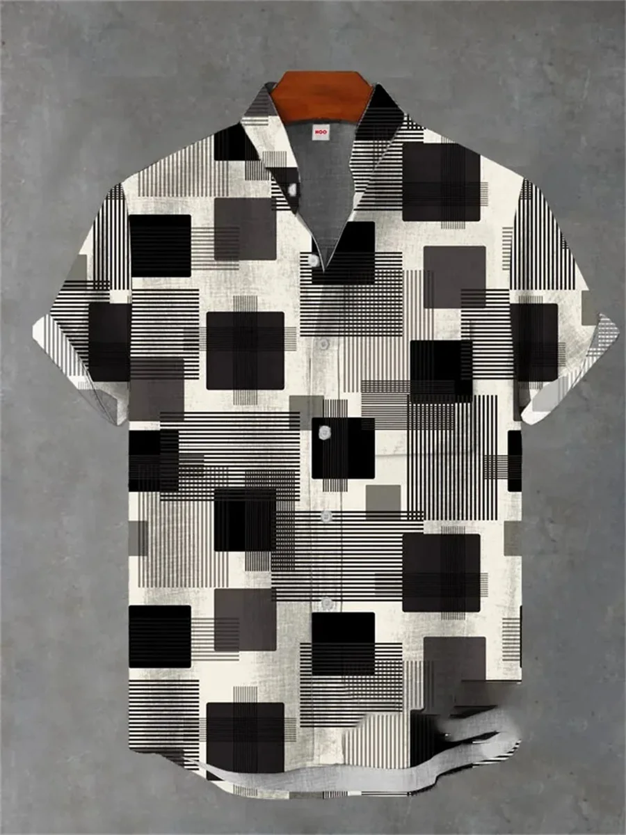 

Summer 3D printed geometric pattern Hawaiian shirt casual fashion men's short sleeve stand collar shirt vintage top