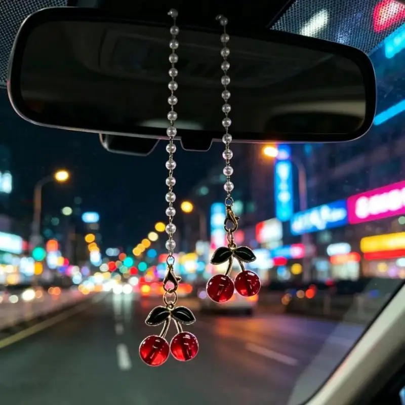 2026 NEW 1PCS Cherry Shaped Car Rear View Mirror Pendant Cute Auto Interior Ornament Ladies Car Hanging Charm Daily Decor Gift