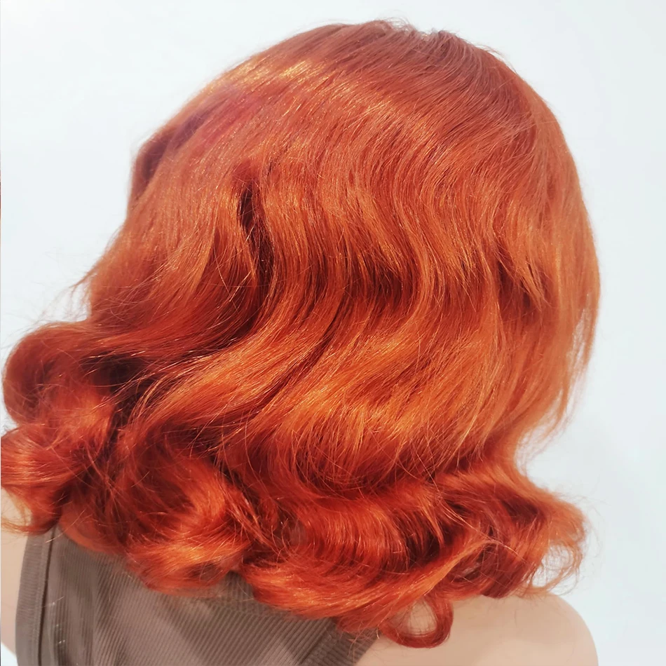 الجسم موجة الزنجبيل البرتقالي شعر مستعار قصير 4x4 HD الدانتيل الشفاف إغلاق الباروكات 200 الكثافة 100% البرازيلي الشعر البشري 350 الباروكات الملونة