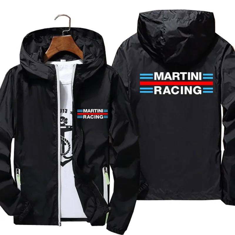 

Martini Racing Men's Coat Thin Sunscreen Skin Zipper Hooded Windbreaker Sports Pilot Jacket Beach Parkas Cycling Tops Plus Size