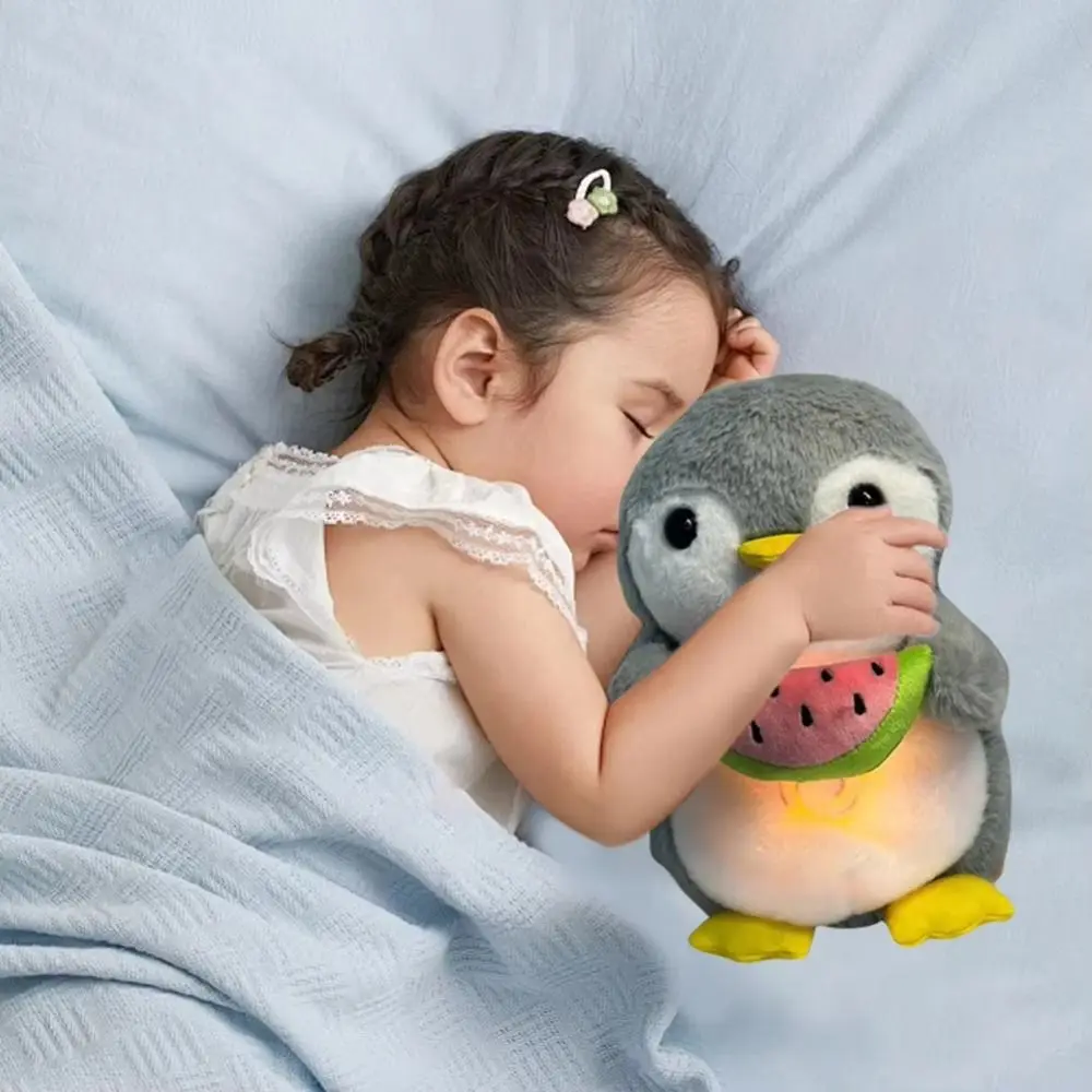 

Soft Heart Penguin Breathing Toy Music Lights Simulation Baby Breath Toy Stuffed Animal Funny Penguin Soothes Plush Toy Kids Toy
