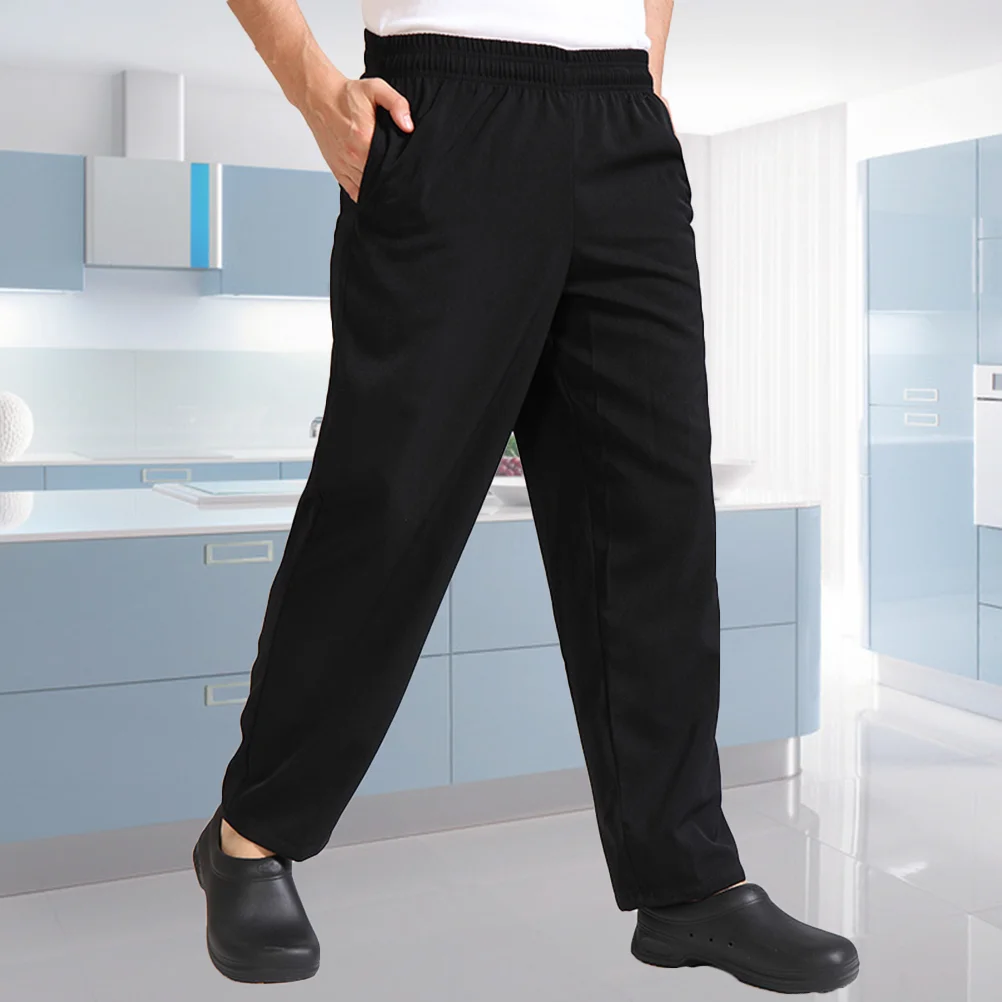 um par de pantalones de trabajo de chef, pantalones cargo sueltos de material transpirable para mujer (negro)