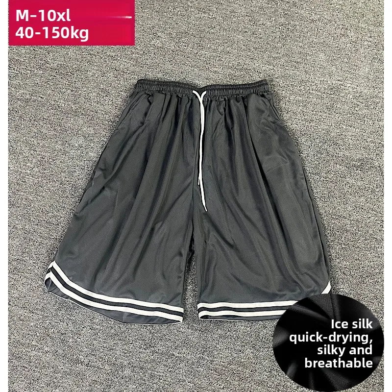 orts de Malha de Seda Gelada Plus Size para Homens, Calças Casuais Esportivas Soltas de Verão, Calças de Cinco Quartos de S...