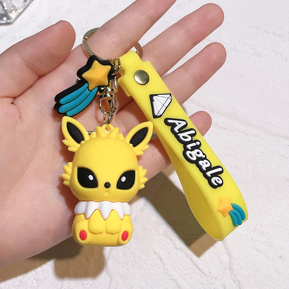 Cute Pokemon Keychain Toys Pikachu Sylveon Leafeon Espeon Umbreon Kawaii Cartoon PVC Bag Pendant Ornament Doll Kids Charm Gift