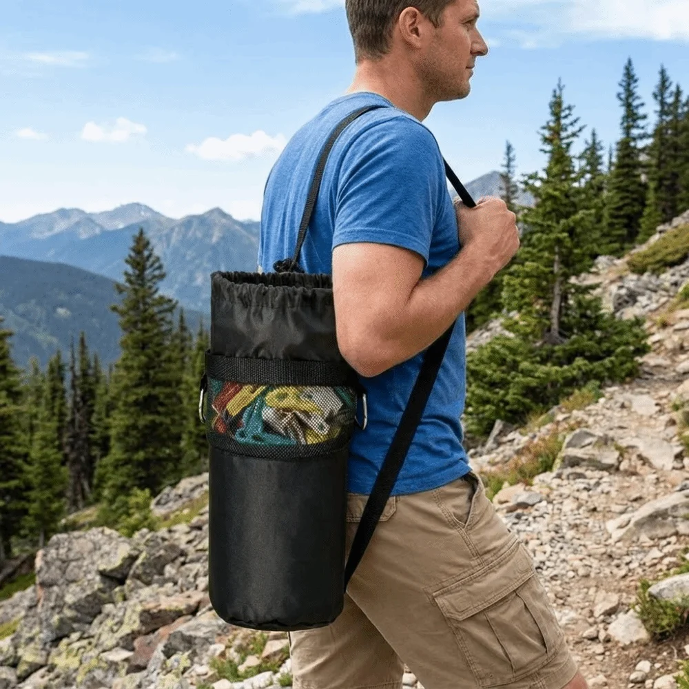 Oxford Cloth Drawstring Storage Bag Adjustable Round-Bottomed Clothespin Storage Bucket Breathable with Shoulder Strap