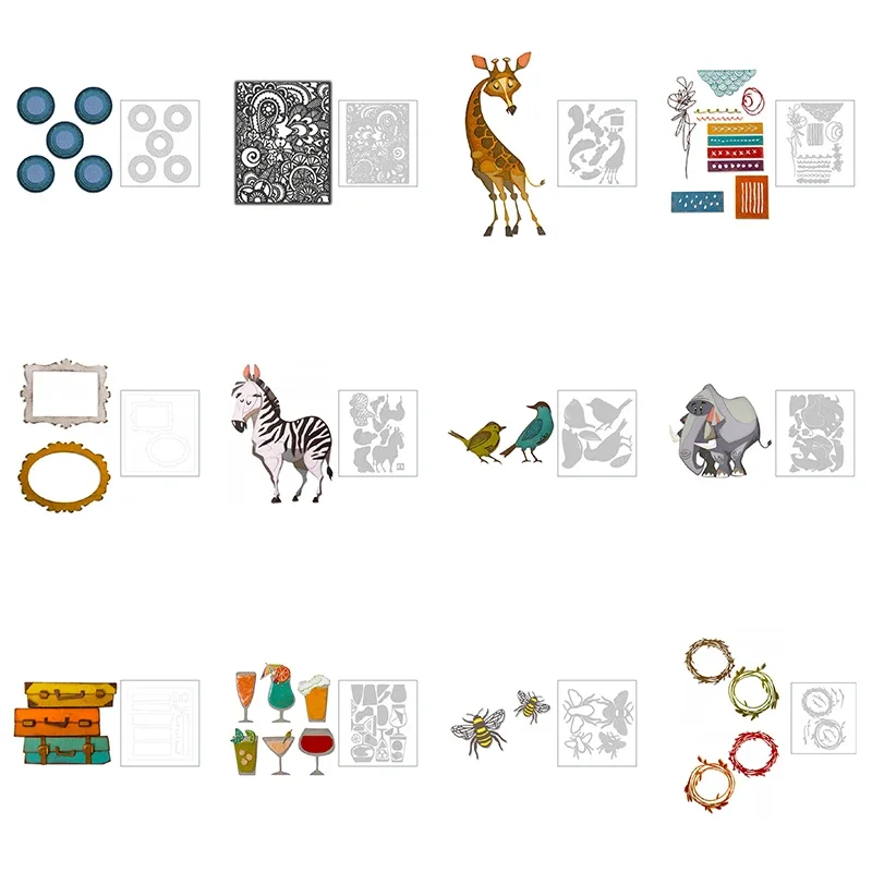 New Happy Hour Drink Cup Animal Bee Elephant Background Frame Media Border Metal Cutting Dies For Making Card Craft Scrapbooking