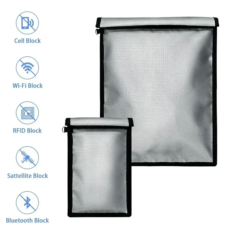 Waterproof Fireproof Faraday Cage Bag for Laptops Tablets Phones Car Keys Anti-Hacking Signal Blocking Storage Gray