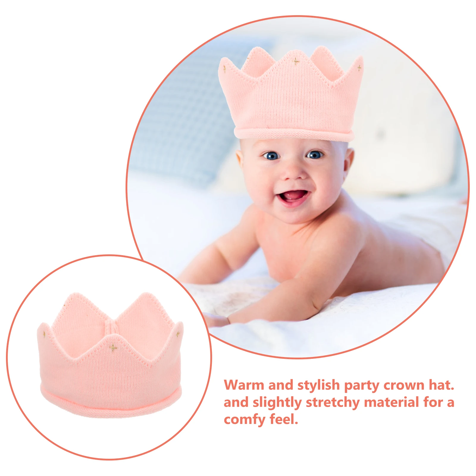 

Baby Crown Knitted Hat Girls Boys Birthday Toddler Photo Party Warm Soft Acrylic Material Stretchy Comfortable Customizable Lace