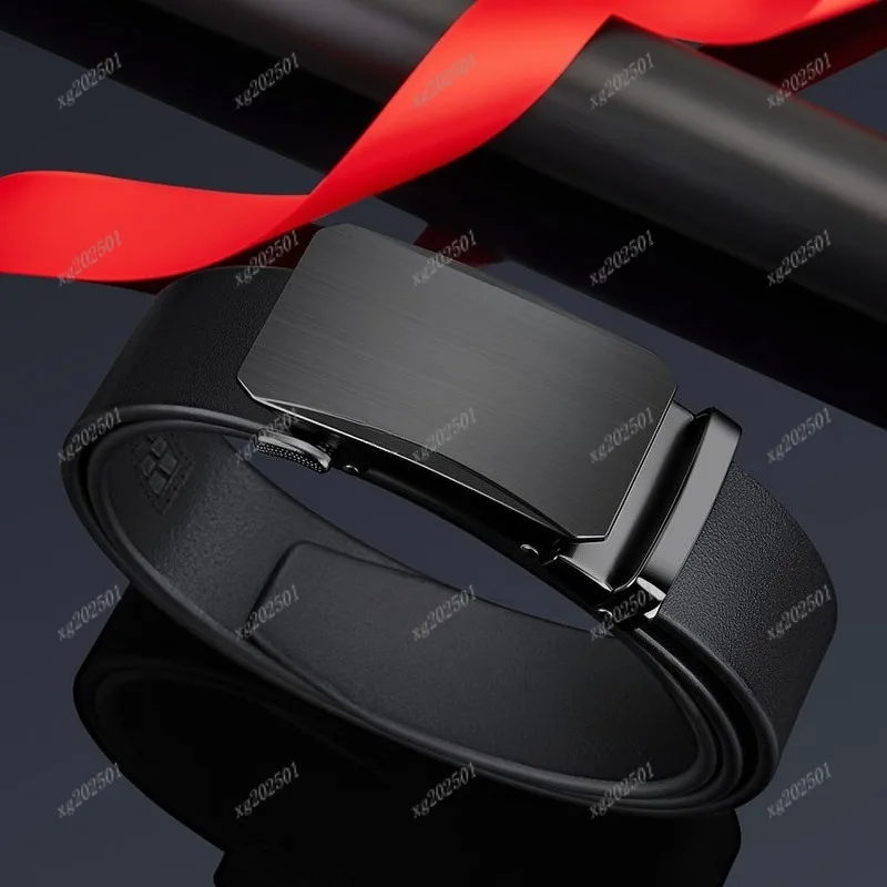

Minimalist Genuine Leather Men Belt Automatic Alloy Buckle Business Waistband