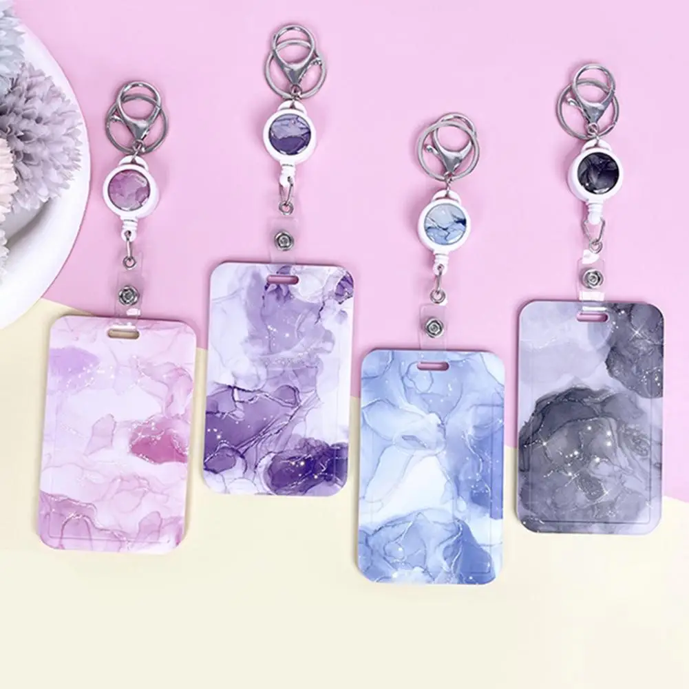 ID Badge Holder With Retractable Reel Exquisite Pattern Easy To Use Vertical Name Key Card Holder Case
