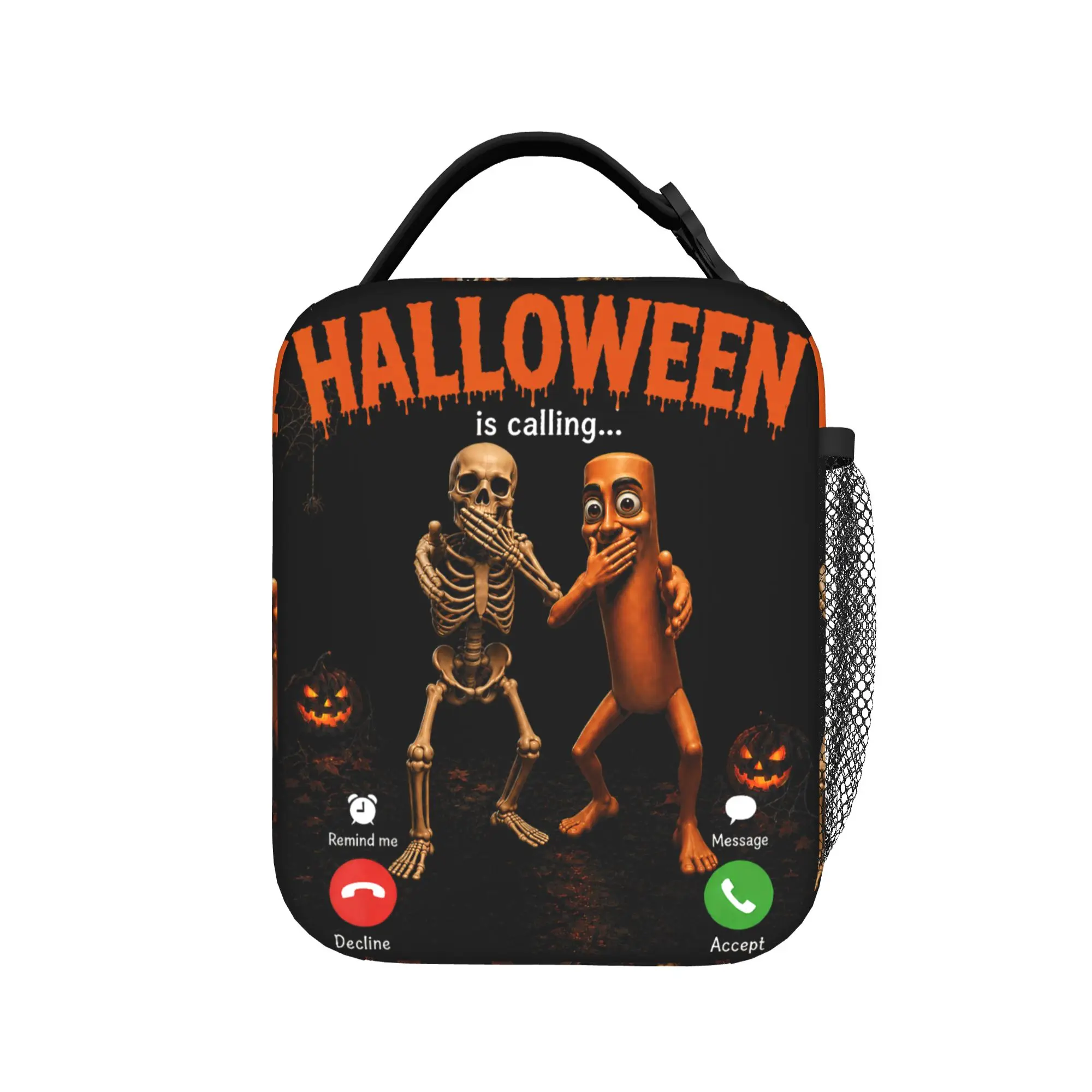 Tung Tung Sahur Skeleton Halloween is Calling Viral Dance Lunch Bag Lunch Box Outdoor Picnic Portable Tote Food Bags For Women