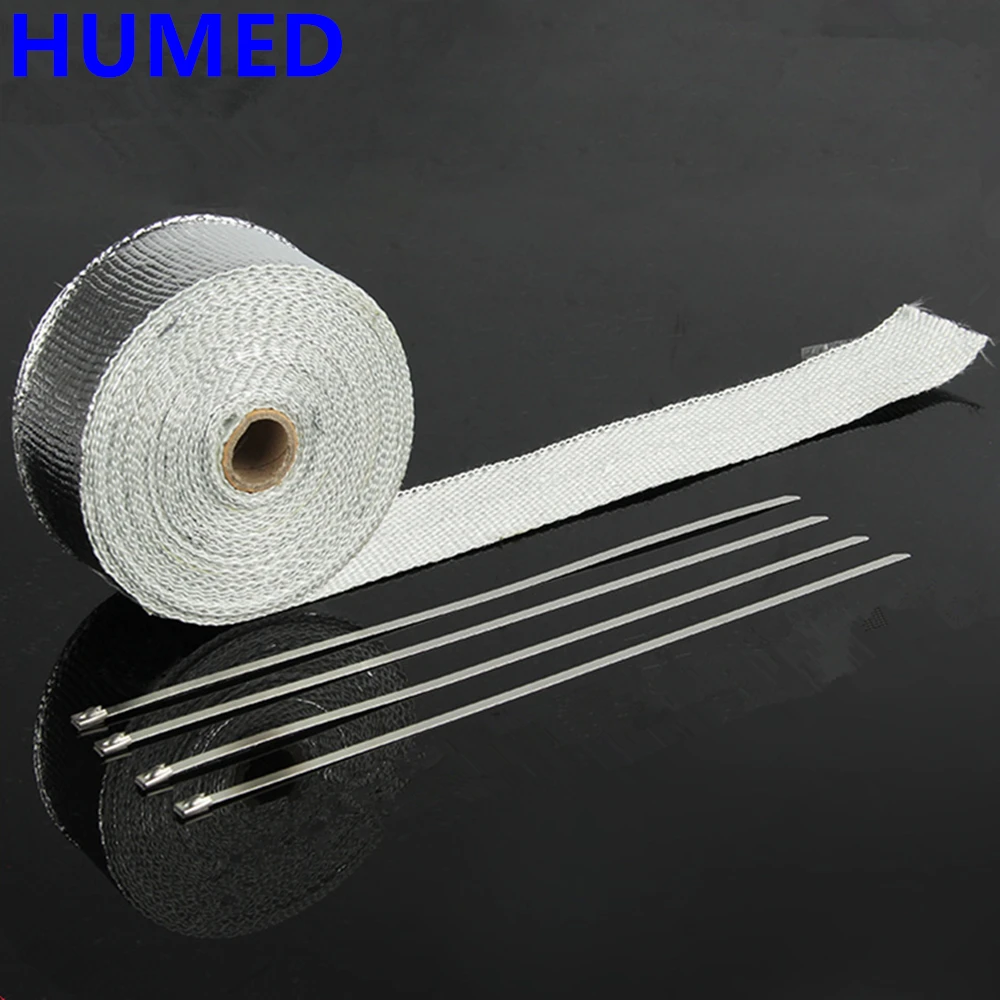 

1pcs 5m 10m 15m Motorcycle Exhaust Pipe Header Heat Wrap Resistant Stainless Steel Tie Manifold Insulation Cloth Roll silver