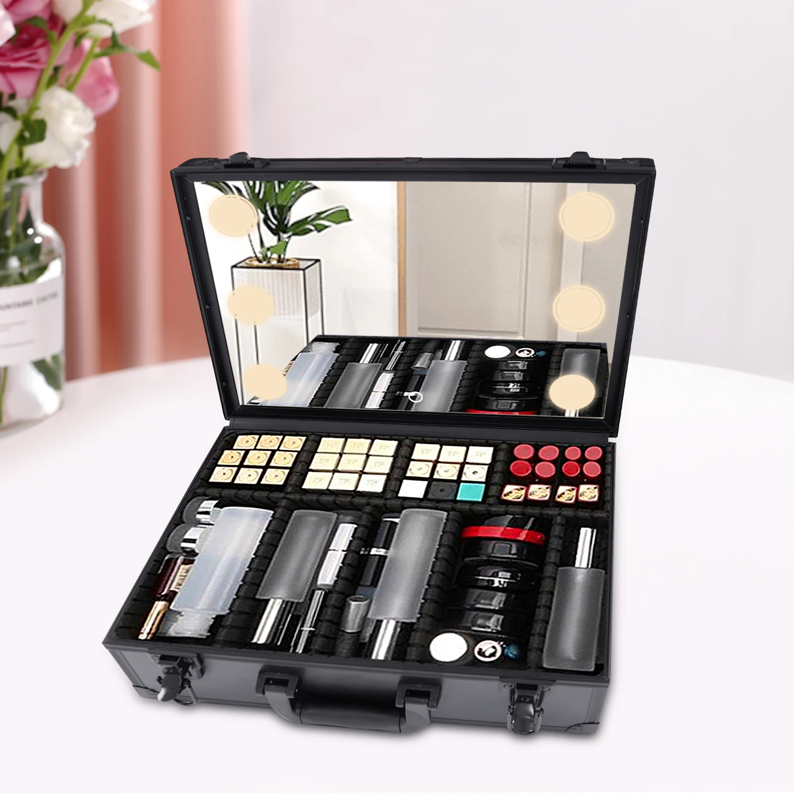 

akeup Train Case - Cosmetic Organizer Box Makeup Case mit Lichtern und Spiegel / Makeup Case mit Customized Dividers