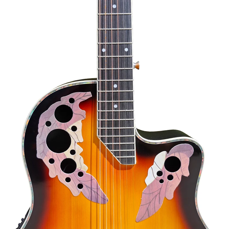 Sunburst Colour 6 Strings Round Back Ovation Guitar Cutaway Design Electric Acoustic Guitar 41 Inch Electric Folk Guitar