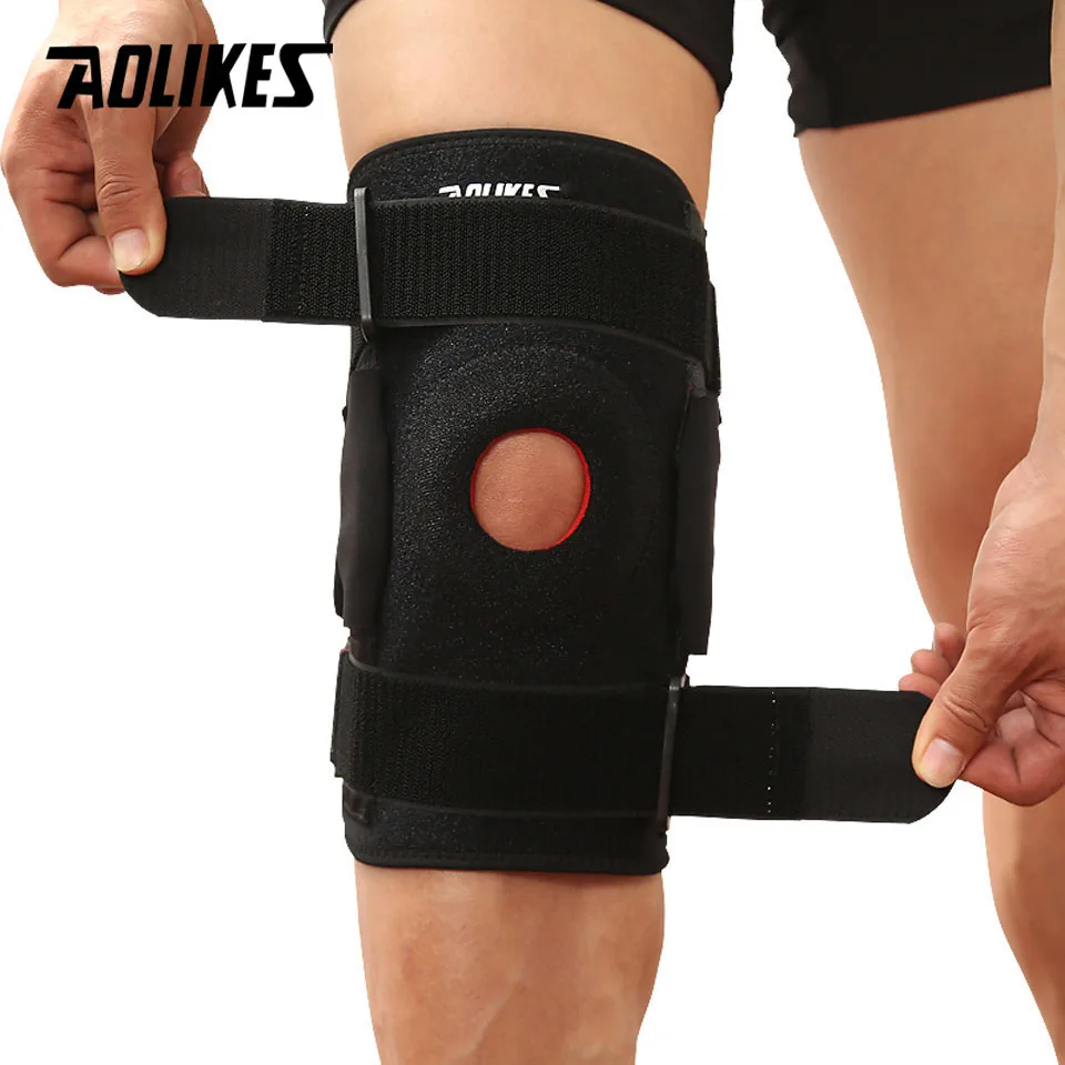 AOLIKES 1PCS Wandern Radfahren Knie Unterstützung Schutz Mit Abnehmbarer Aluminium Platte 4 Riemen Für Bergsteigen Kniegelenk Wiederherstellung