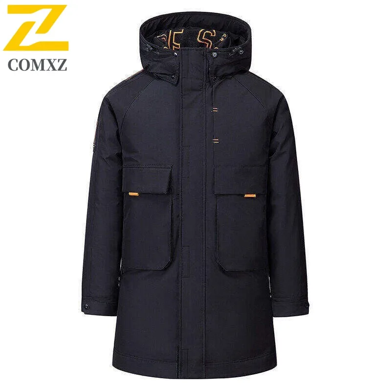 COMXZ 2025 رجل الشتاء سميكة طويلة الصوف سترة منفوخة مقاوم للماء يندبروف عادية الرياضة معطف مقنع سترة واقية خفيفة الوزن #2